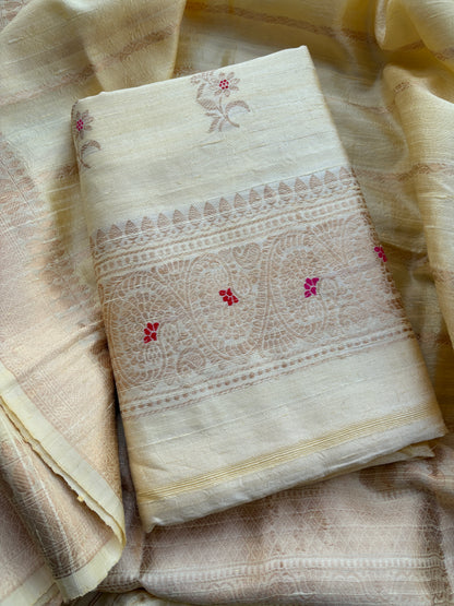 Cream meenadar tussar raw silk suit set