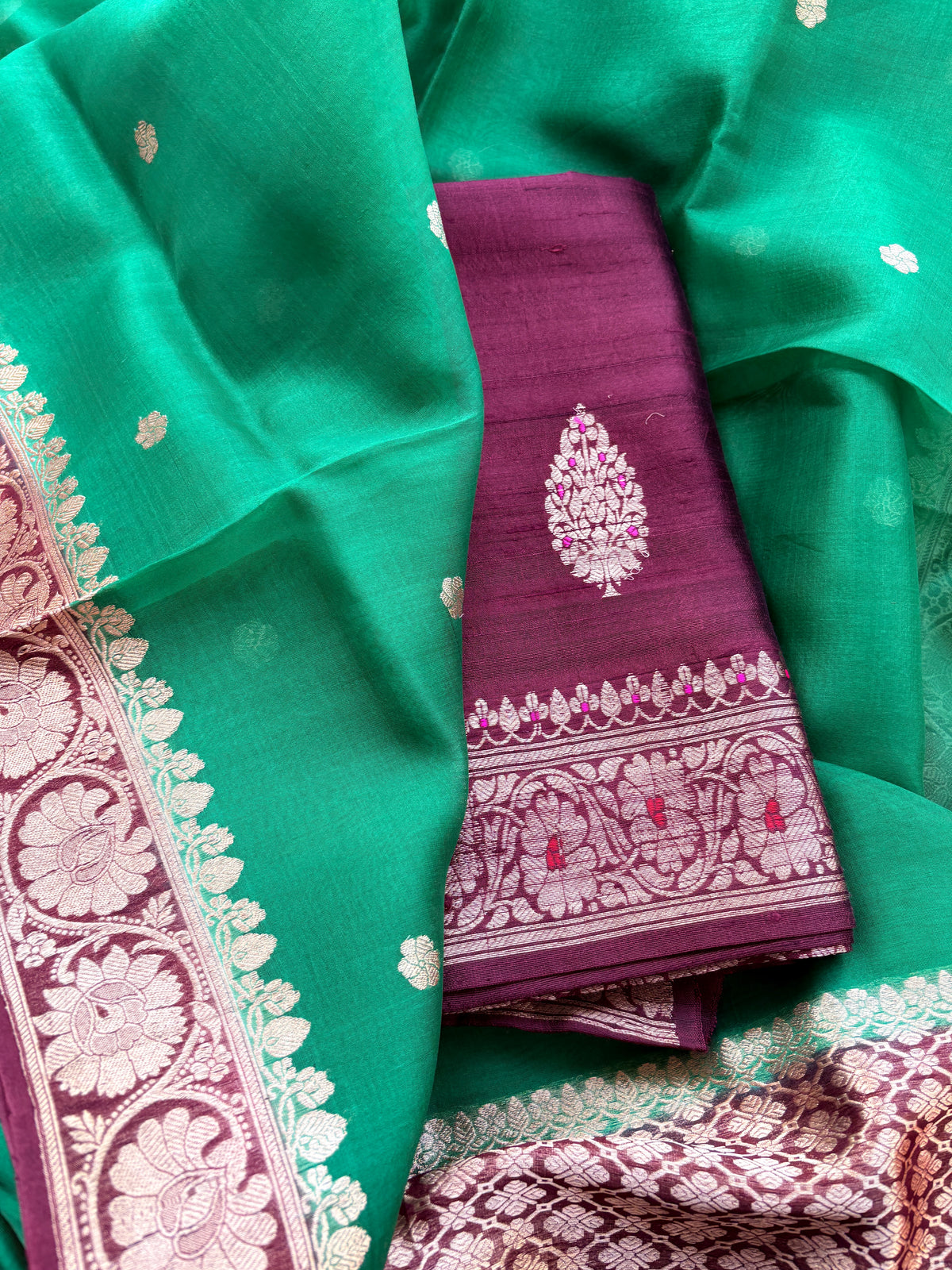 Wine kurta with green kora silk dupatta