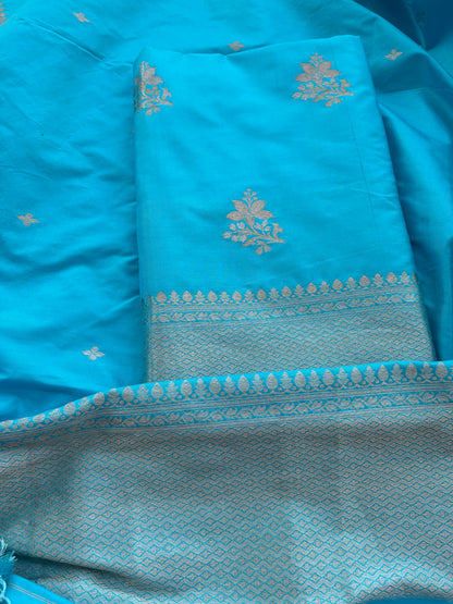Blue katan by katan  silk kadhwa suit set