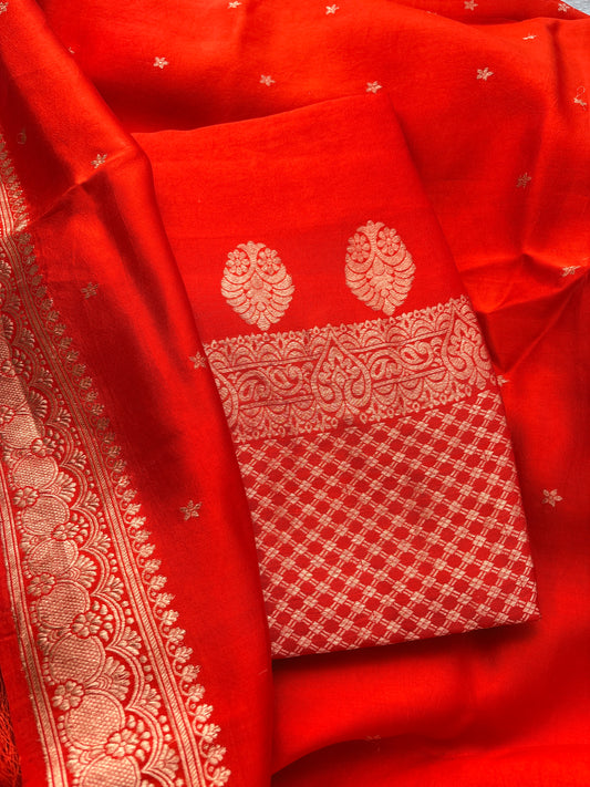 Orange raw mango silk kadhwa suit set