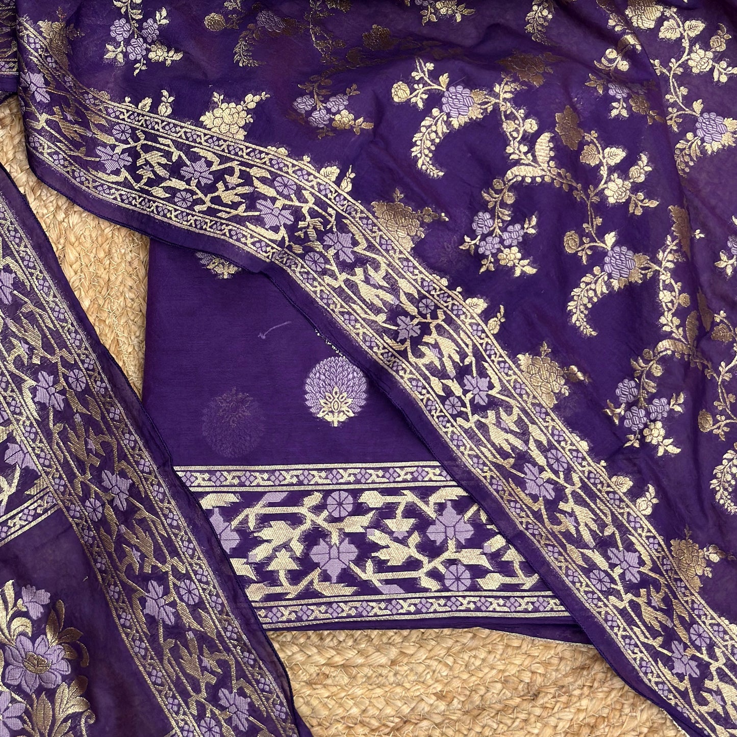 Purple Chanderi paithani suit set