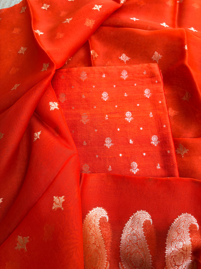 Orange raw silk kurta , bottom and kora silk dupatta