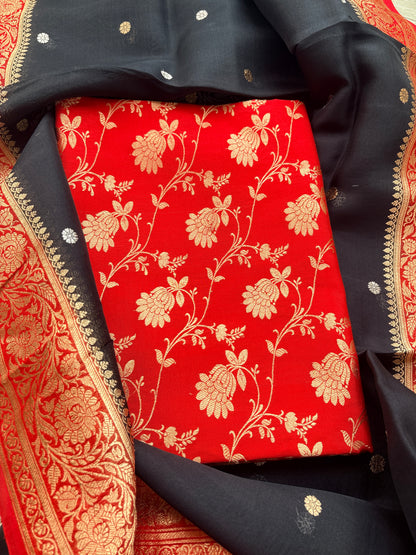 Red jaal kurta with black shaded dupatta