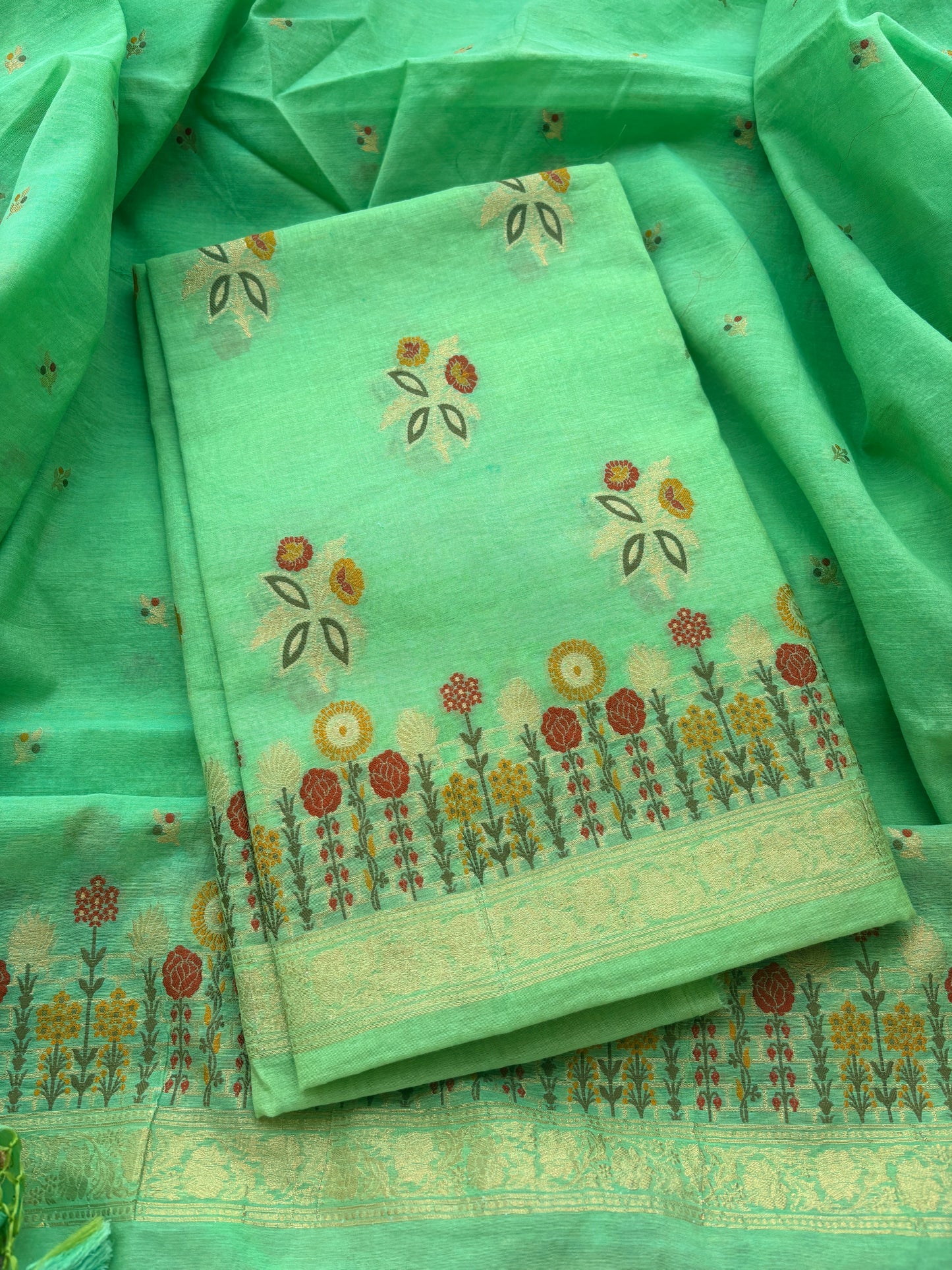 Green Resham Weaving Chanderi suit set