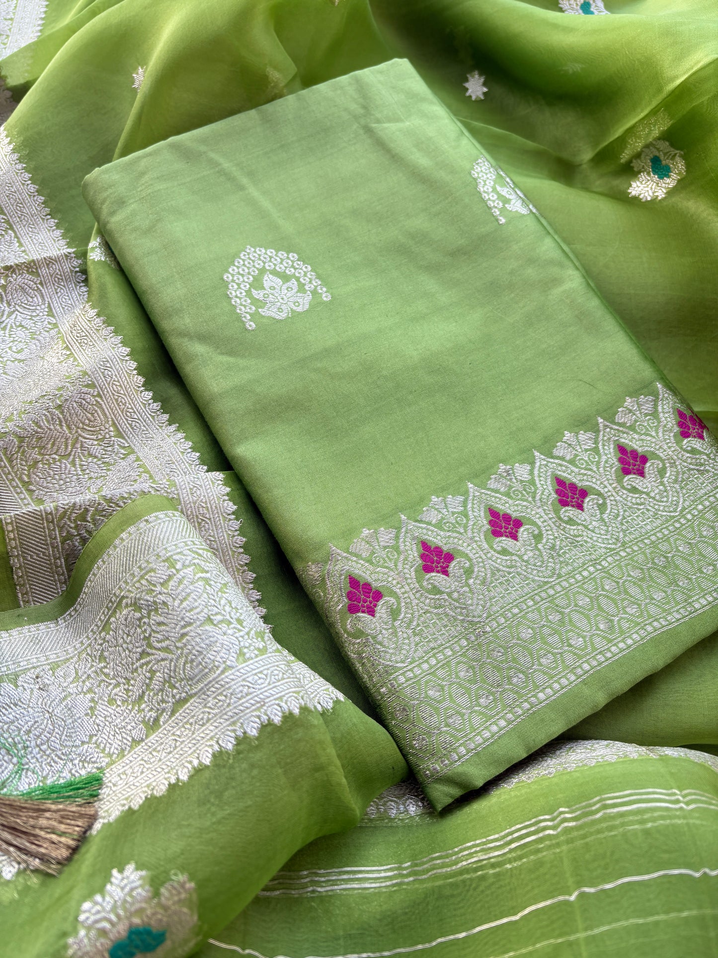 Green silver zari suit set