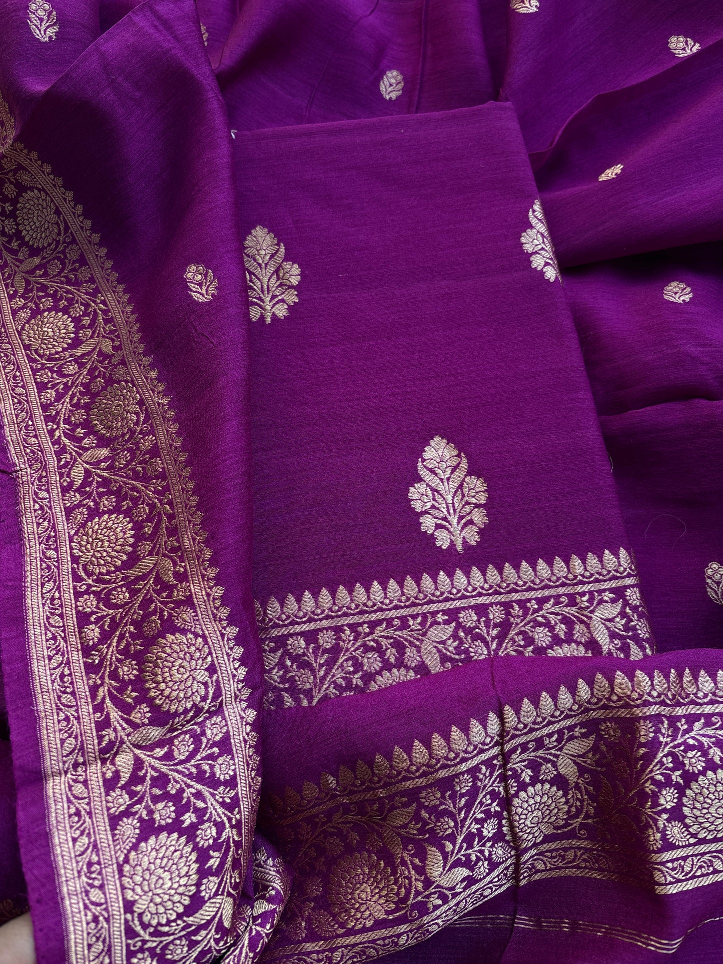 Purple moonga silk kadhwa suit set