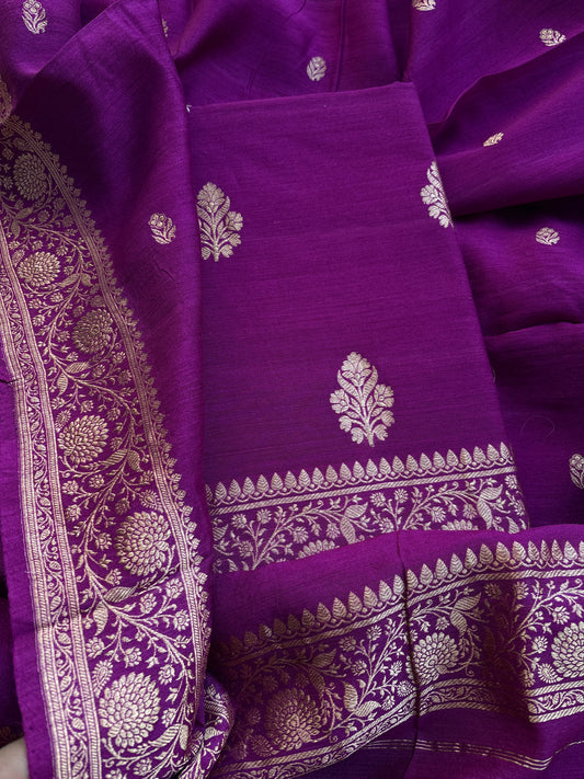 Purple moonga silk kadhwa suit set
