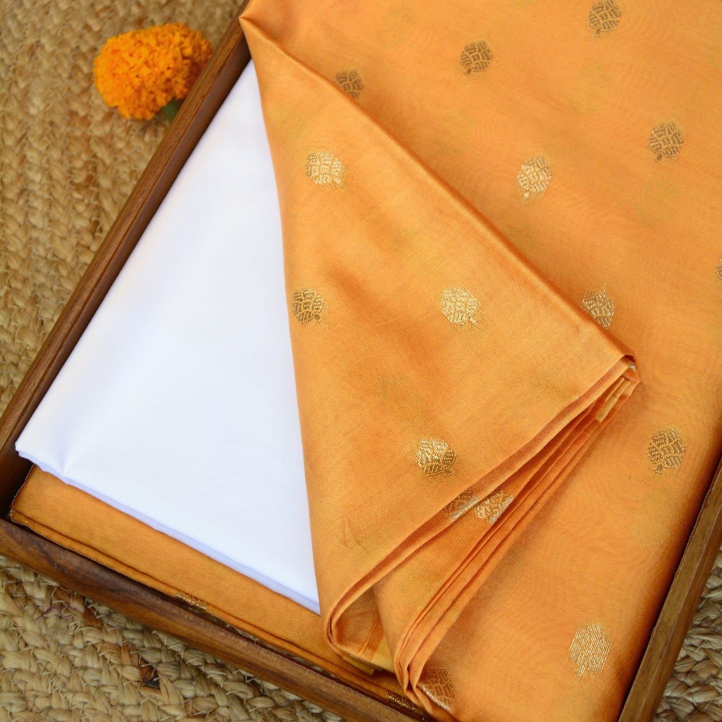 Mustard Orange Chanderi Silk Kurta Set