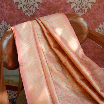 Peach Banarasi silk dupatta