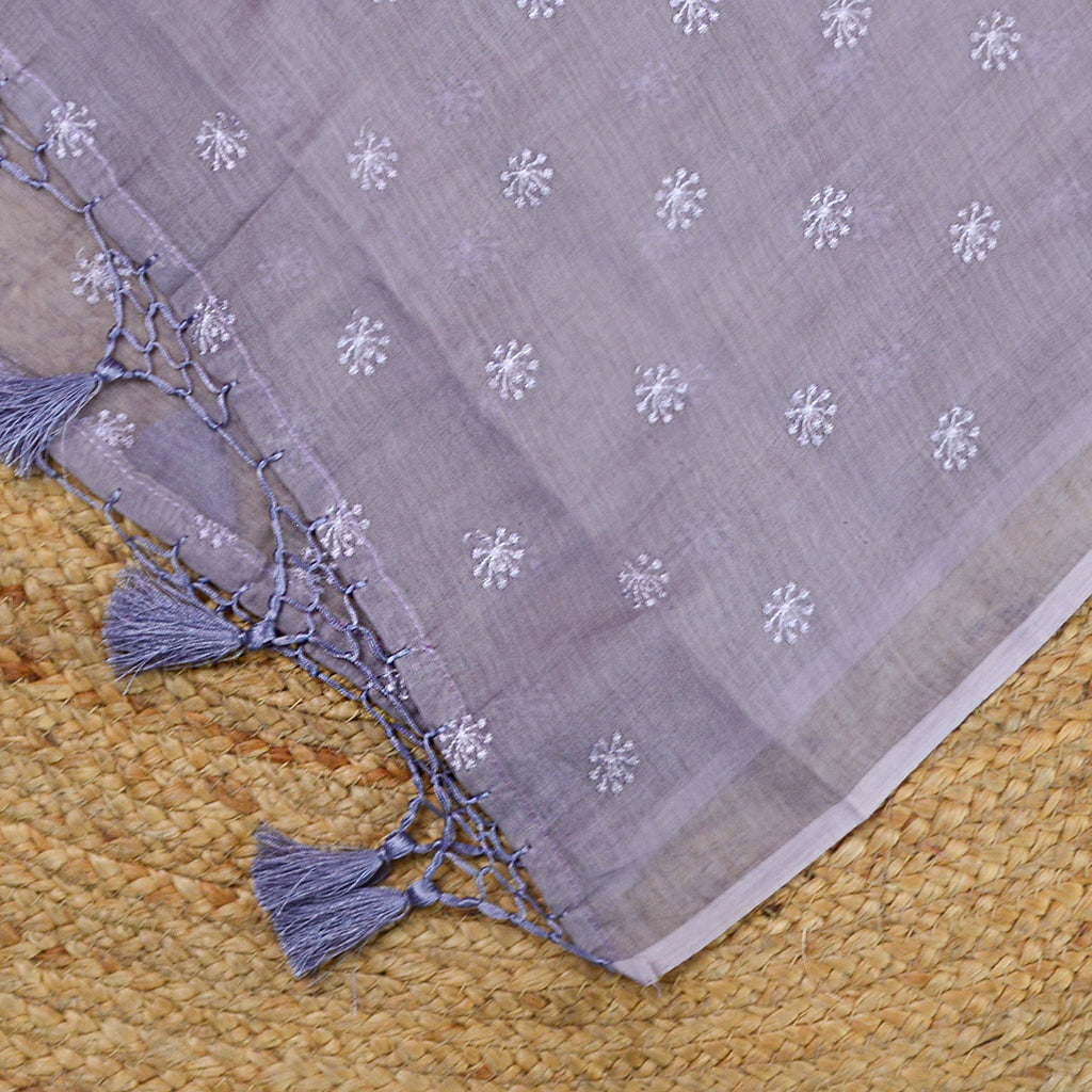 Lavender embroidered mul Chanderi suit set