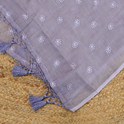 Lavender embroidered mul Chanderi suit set