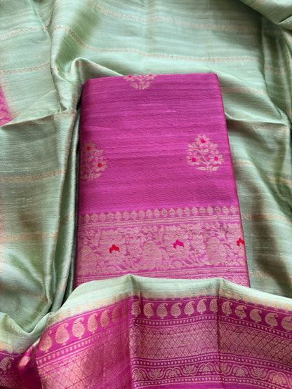 Pink raw silk tussar 3 piece suit set