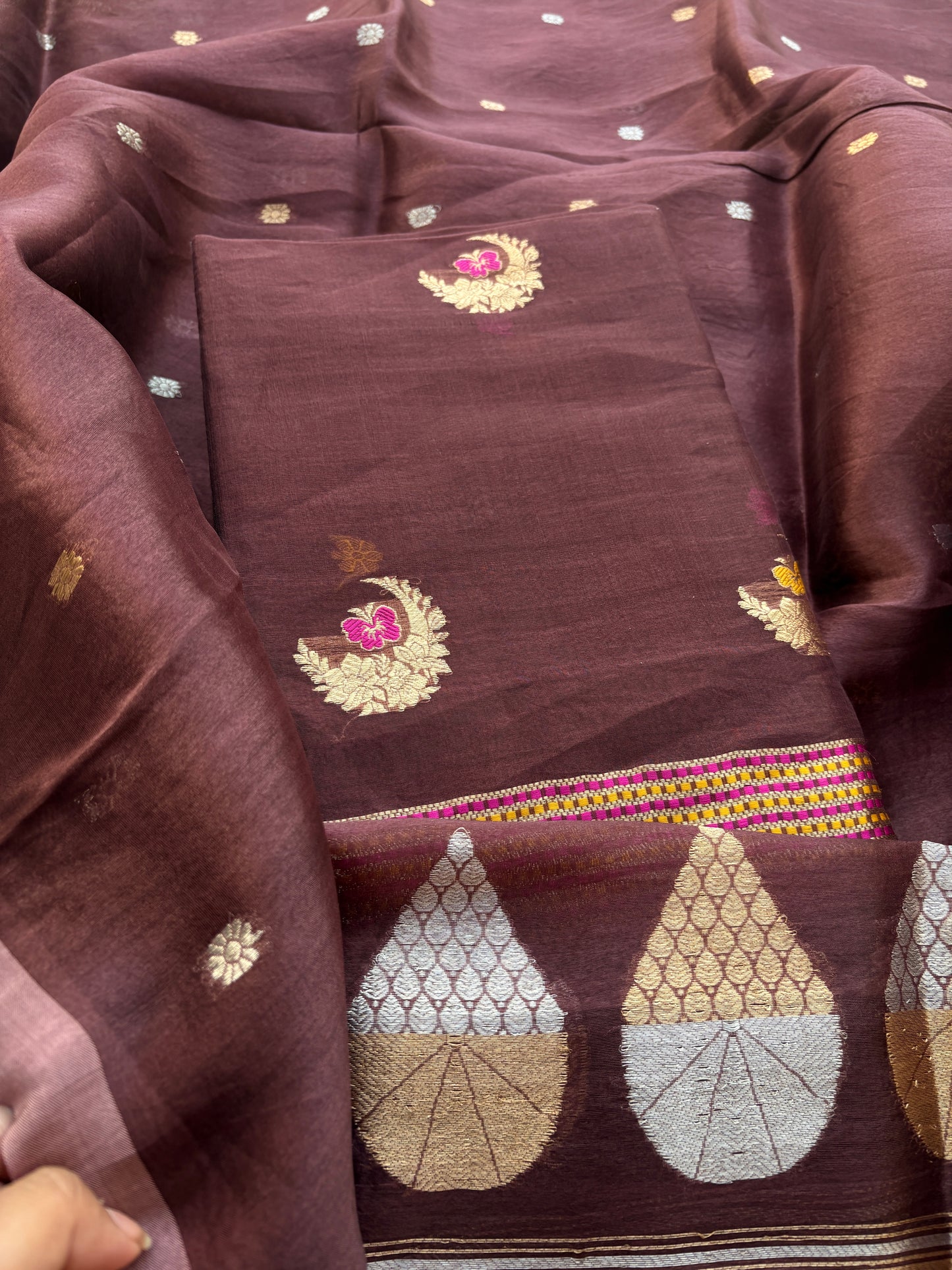 Rust kora kadhwa silk suit set