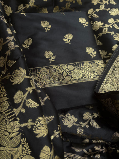 Black premium Banarasi silk 3 piece suit set