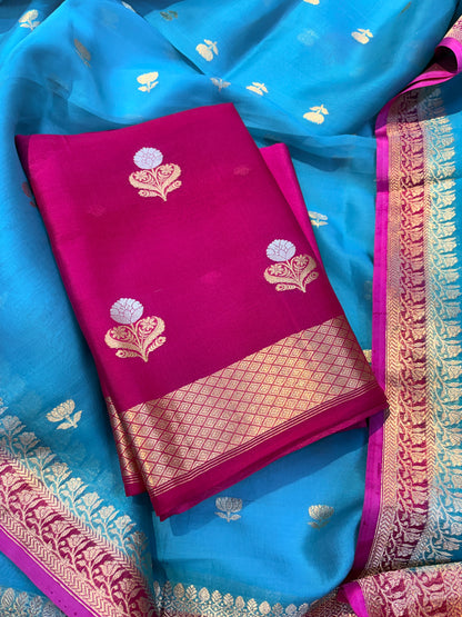 Pink kora silk suit with chaap dye dupatta ( FM -05)