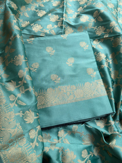 Blue premium Banarasi silk 3 piece suit set
