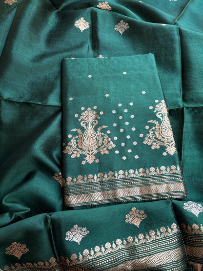 Green Chiniya silk kadhwa 3 piece suit set