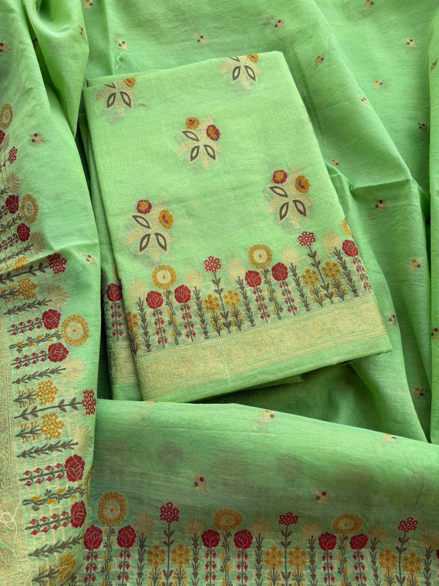 Green Chanderi meenadar suit set