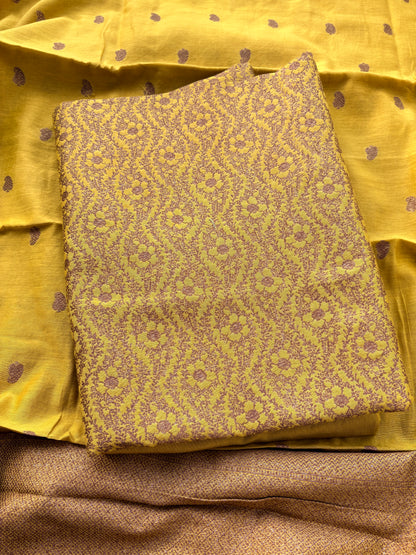Yellow brocade cotton silk suit set