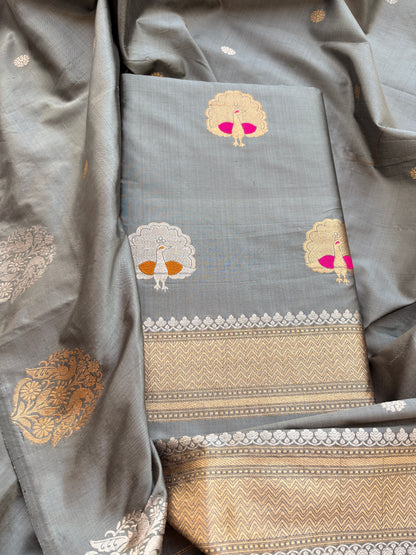 Grey katan by katan silk kadhwa suit set