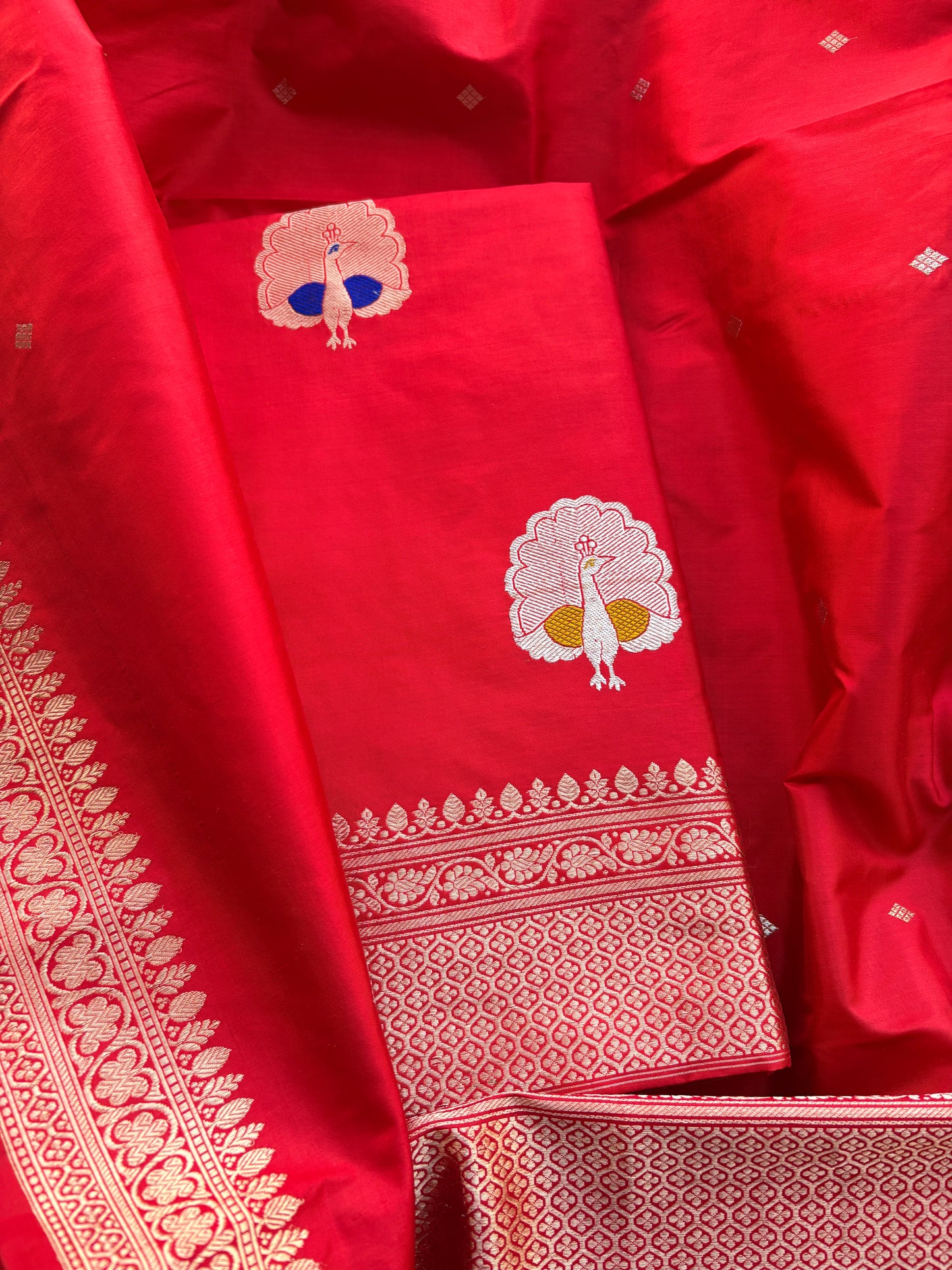 Red katan by katan silk kadhwa suit set