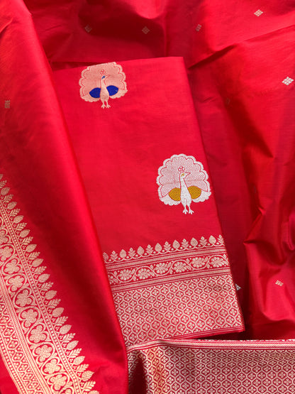 Red katan by katan silk kadhwa suit set
