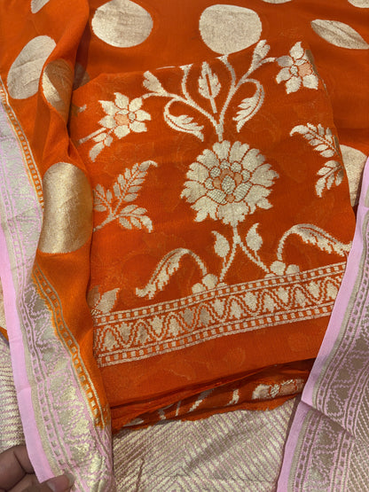 Orange Khaddi georgette suit set