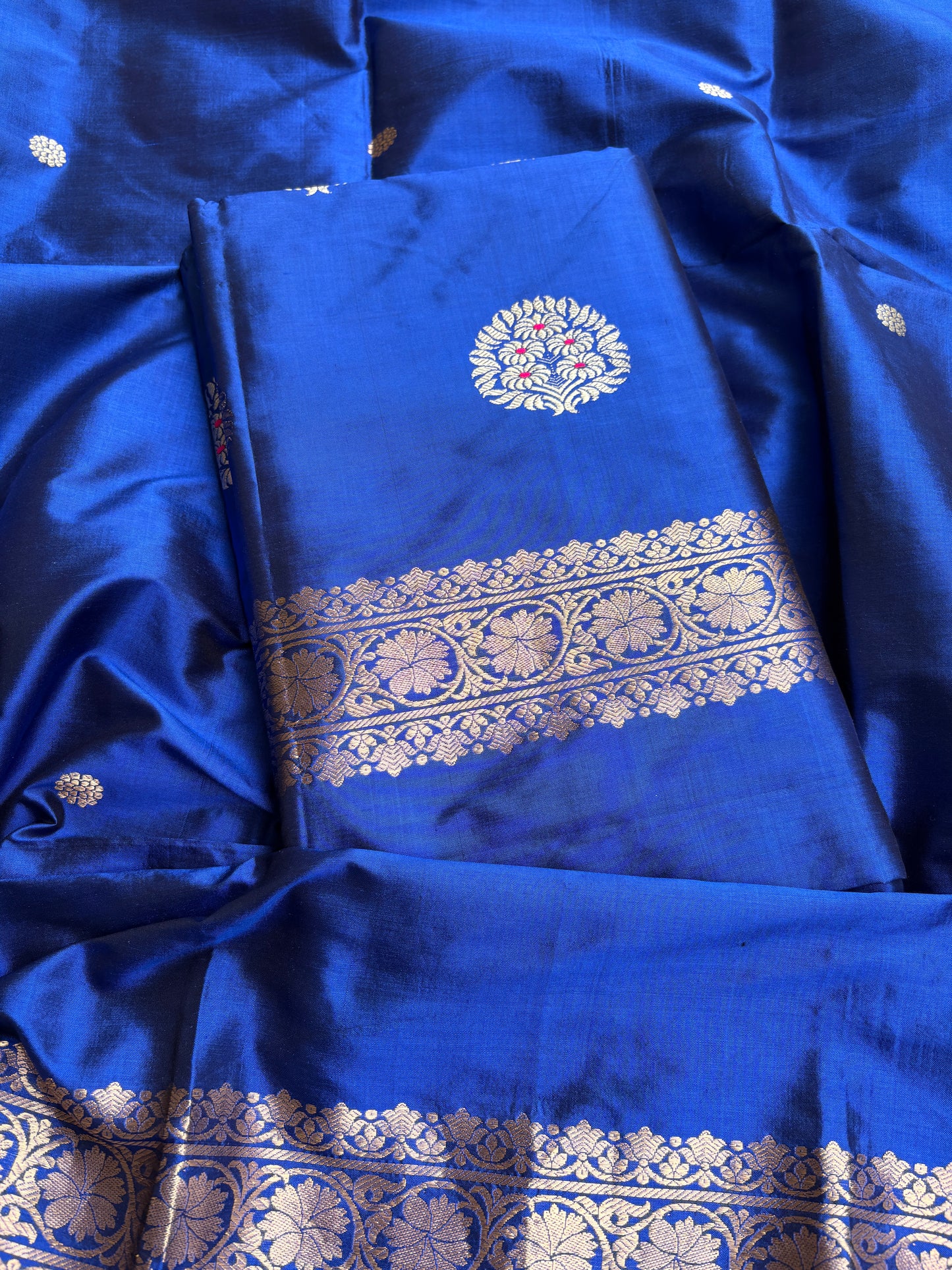Blue katan by katan silk kadhwa suit set