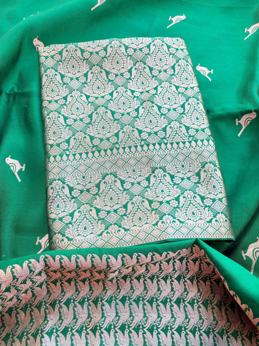 Green mango silk kadhwa brocade suit set