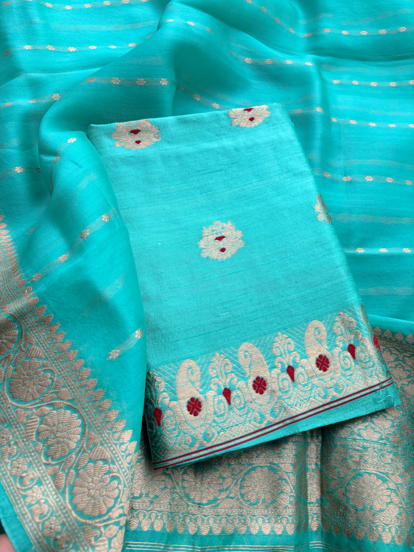Blue raw silk kadhwa suit set