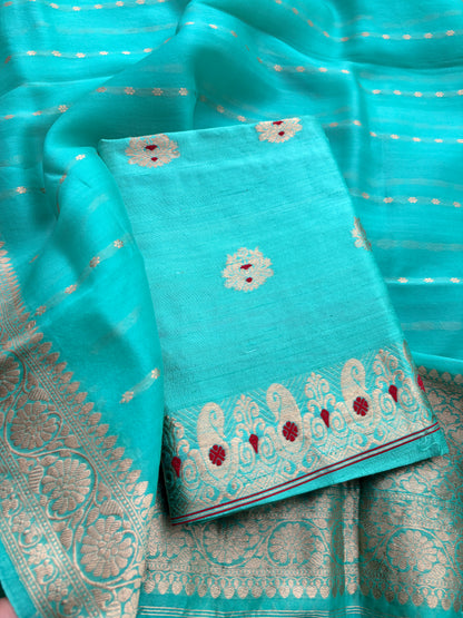Blue raw silk kadhwa suit set