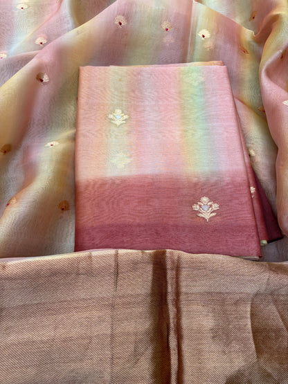 Rust shaded kora kadhwa silk 3 piece suit set