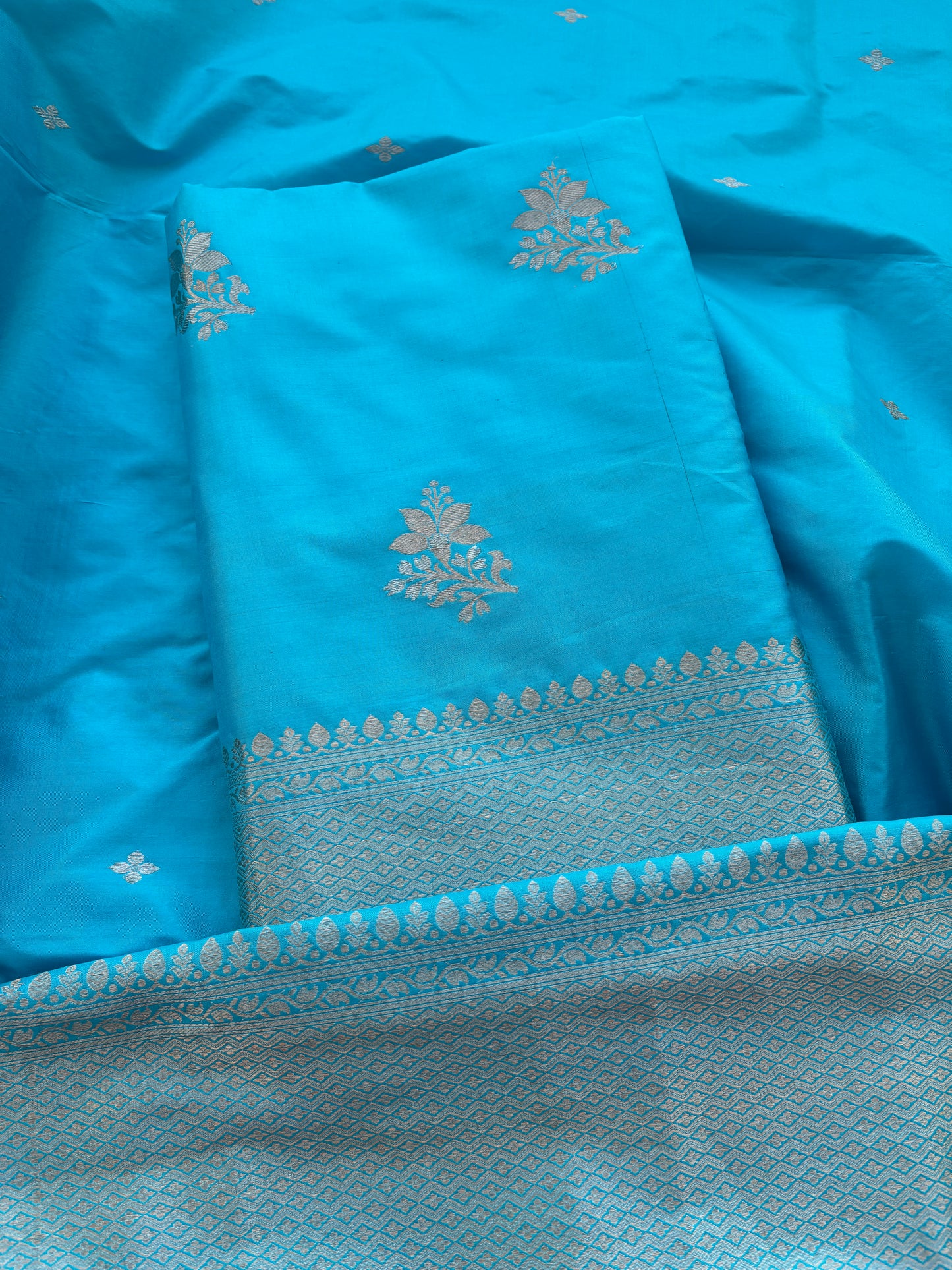 Blue katan by katan  silk kadhwa suit set
