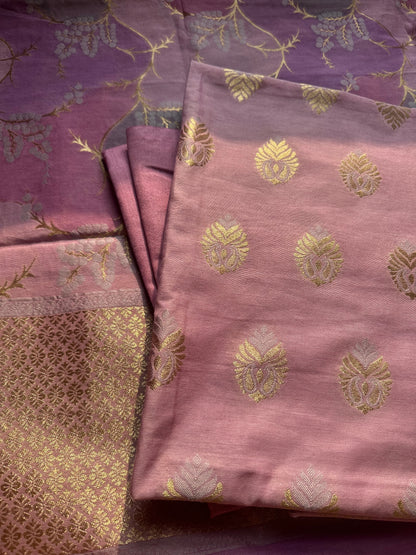 Mauve  exclusive chanderi zari weaving 3 piece suit.