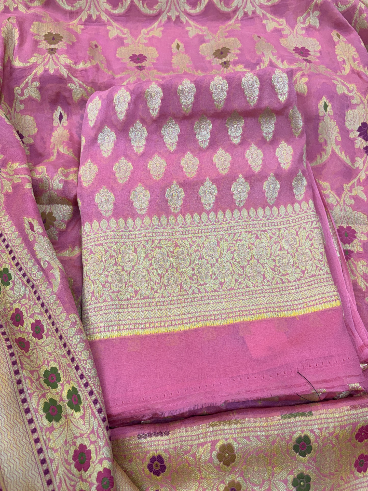 Pink Khaddi chiffon meenadar suit set