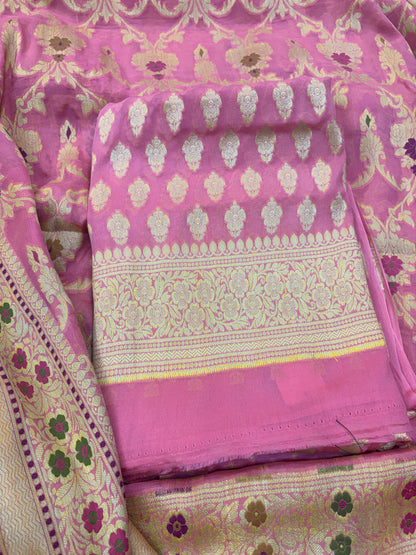 Pink Khaddi chiffon meenadar suit set