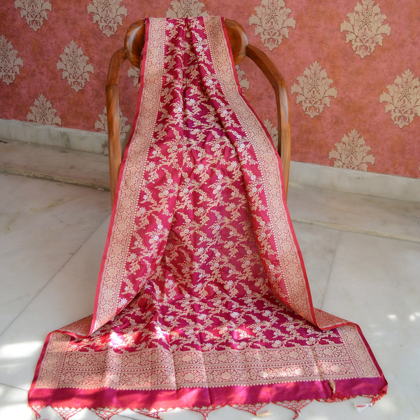 Pink red katan silk dupatta