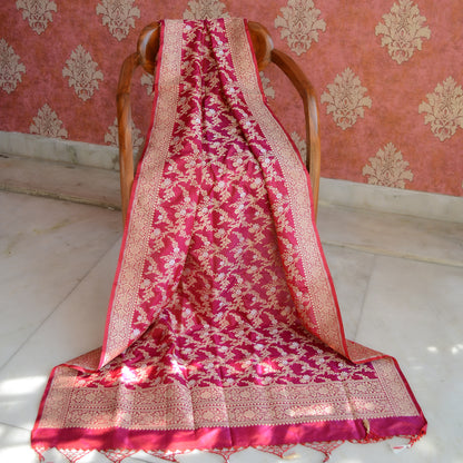 Pink red katan silk dupatta