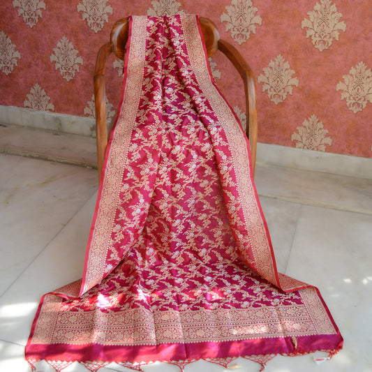Pink red katan silk dupatta