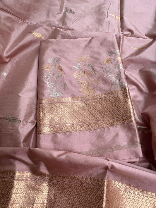Nude pink bird motif katan by katan silk