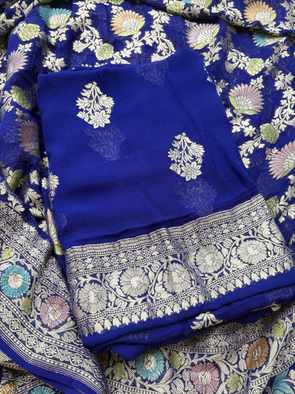 Blue Khaddi georgette suit set with meenadar dupatta