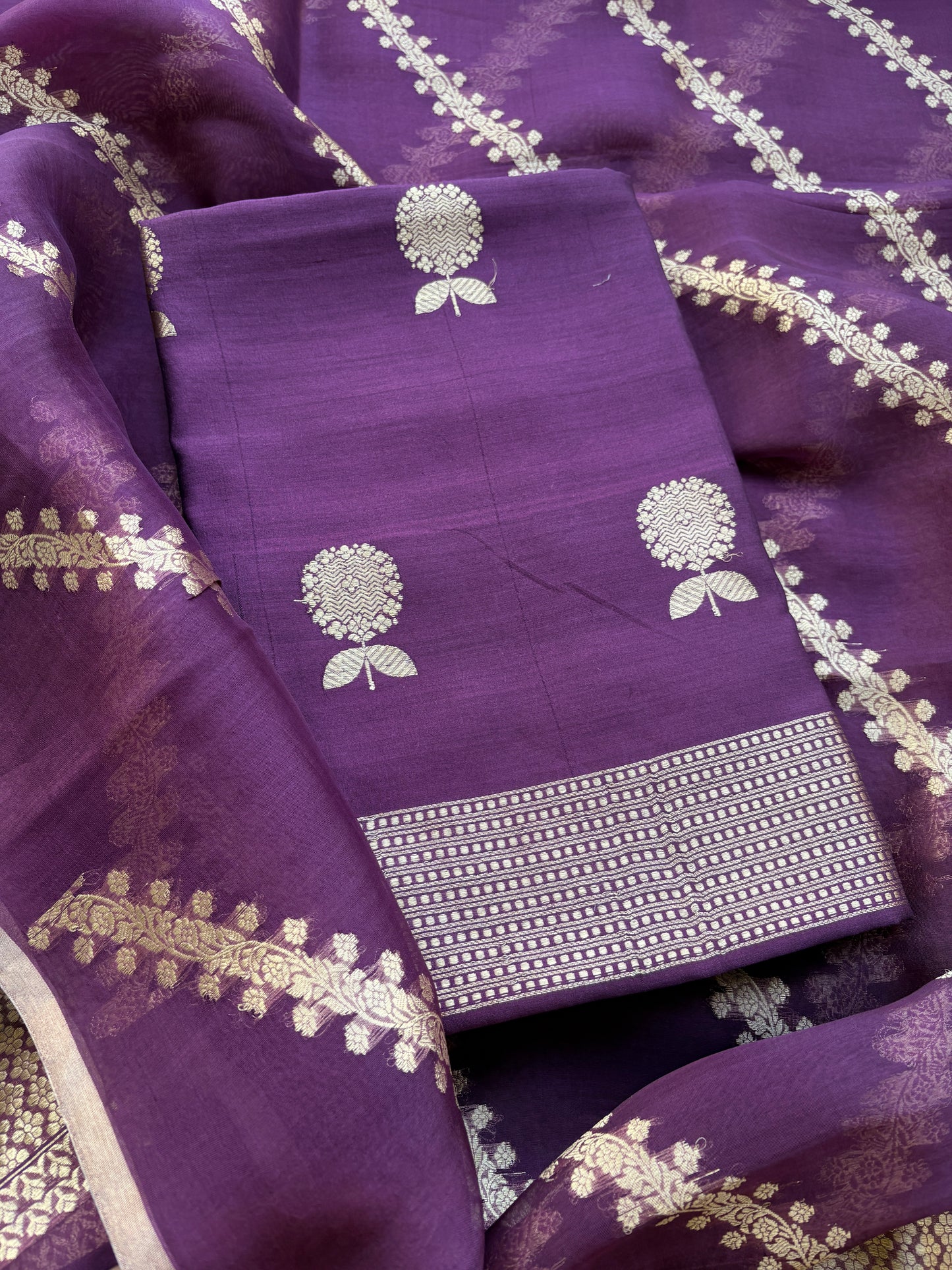 Purple Chiniya kora silk suit set