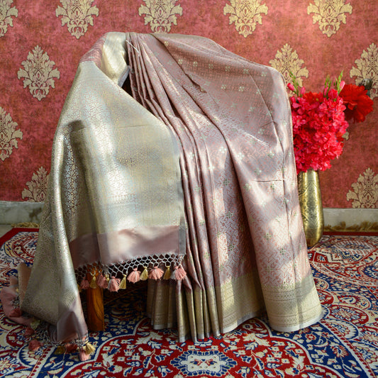 Peach mashru silk saree
