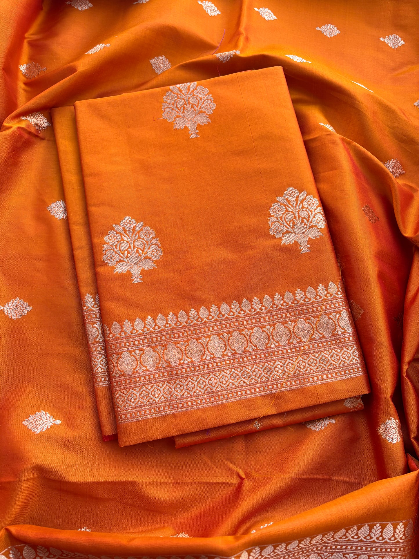 Orange katan by katan silk kadhwa suit set
