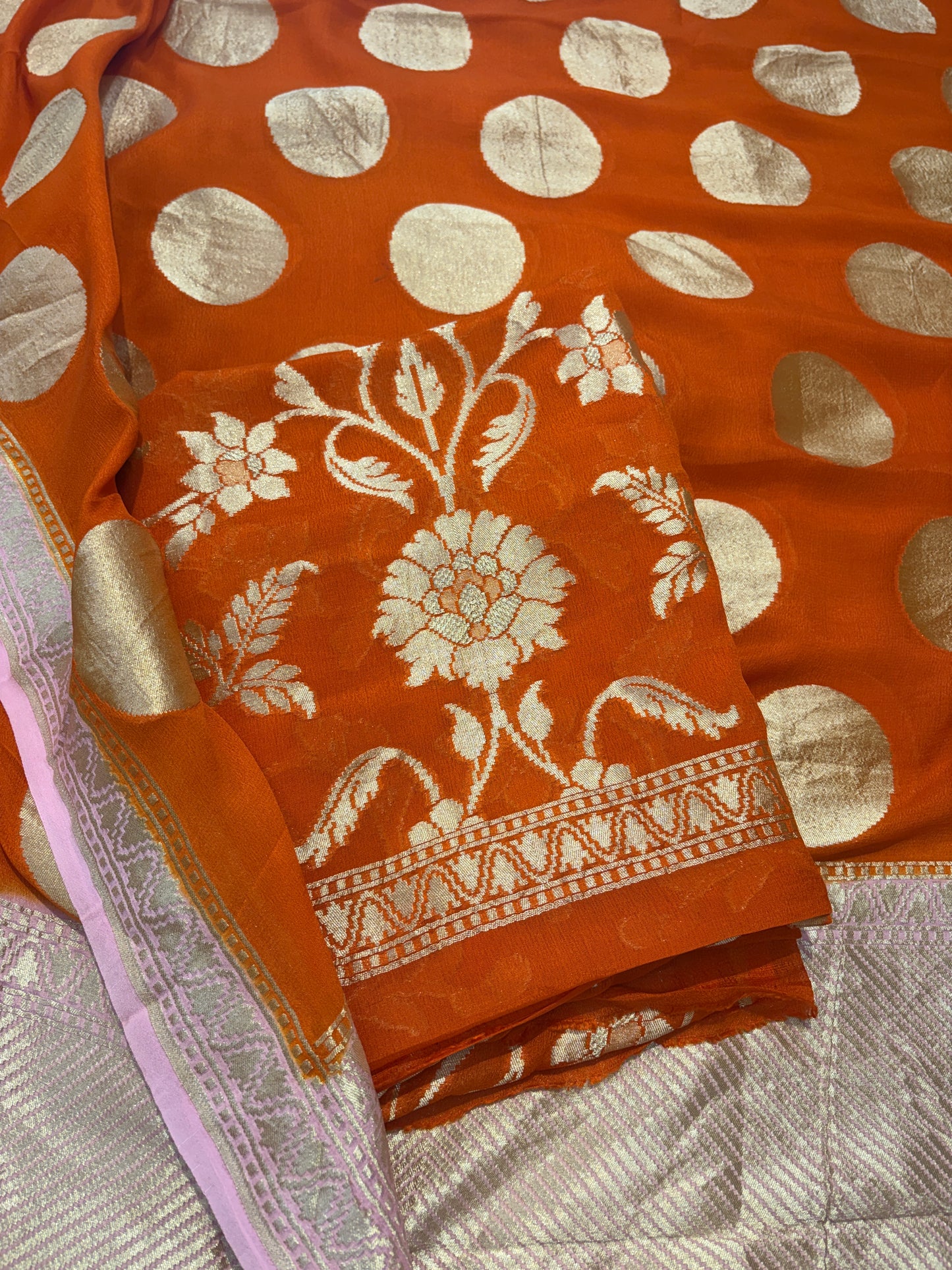 Orange Khaddi georgette suit set