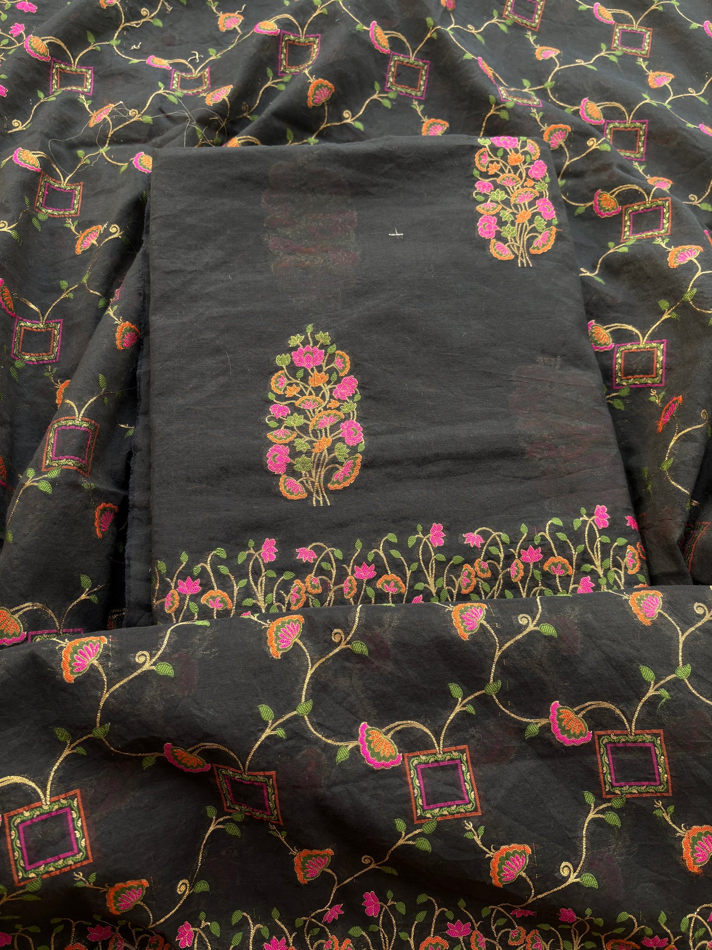 Black Chanderi Meena jari weaving suit set