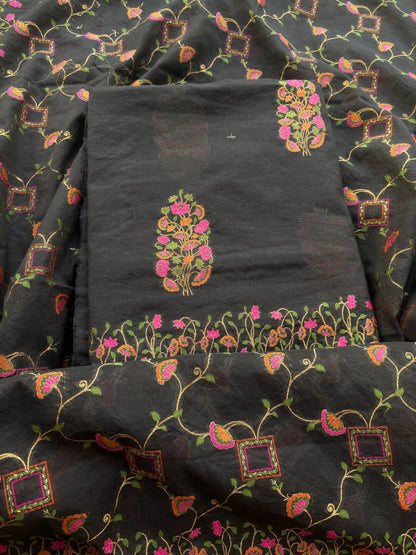 Black Chanderi Meena jari weaving suit set