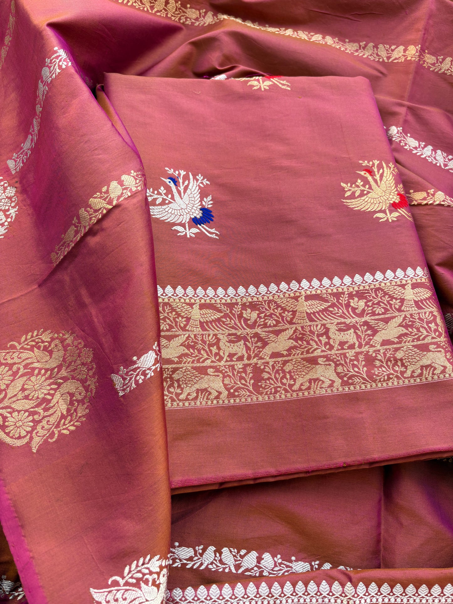 Rust dhoop chau katan by katan silk kadhwa suit set