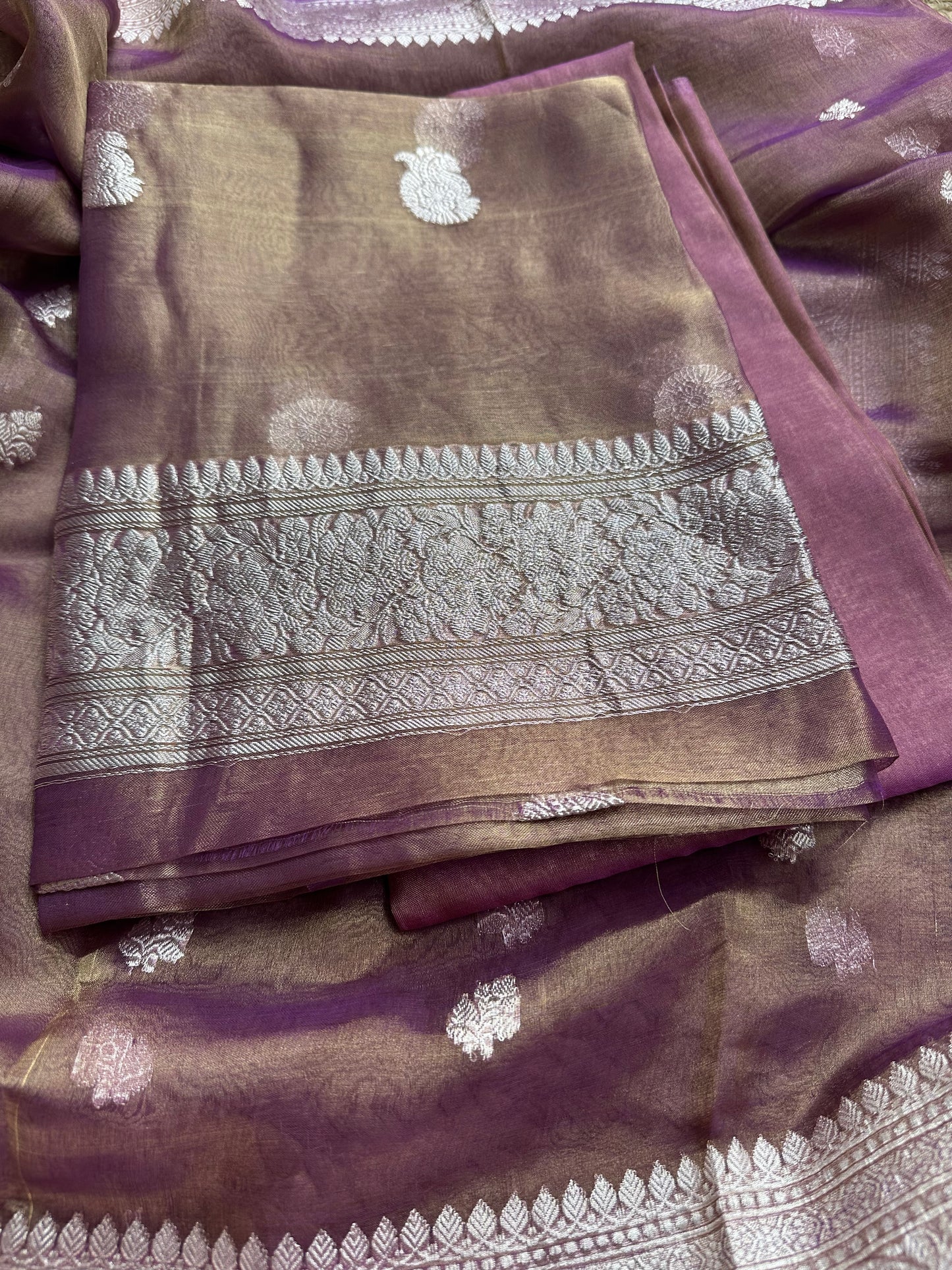 Magenta pure silver zari kadhwa tissue suit set