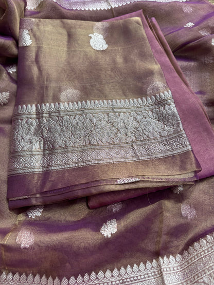 Magenta pure silver zari kadhwa tissue suit set